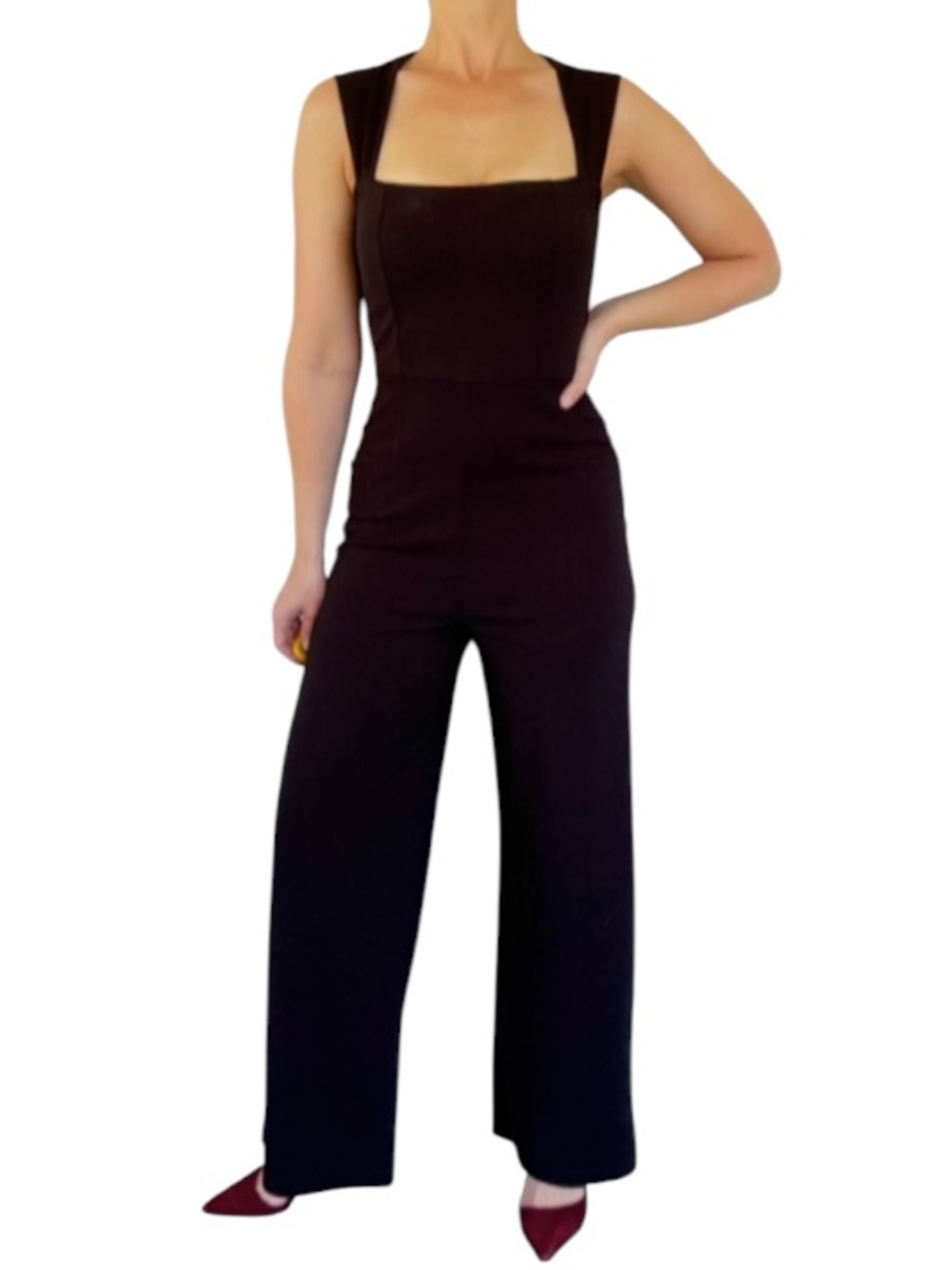 Lulus black square neck sleeveless stretch wide leg jumpsuit size small